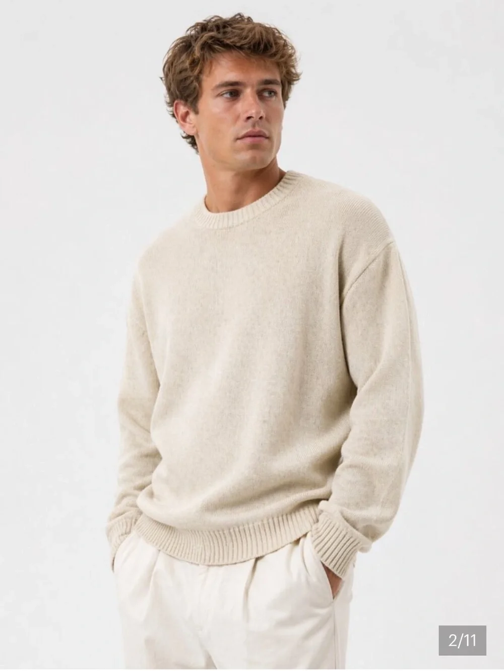 Vintage ROBERT BRUCE Ivory Cream Wool CrewNeck Sweater Large ( fits like medium)